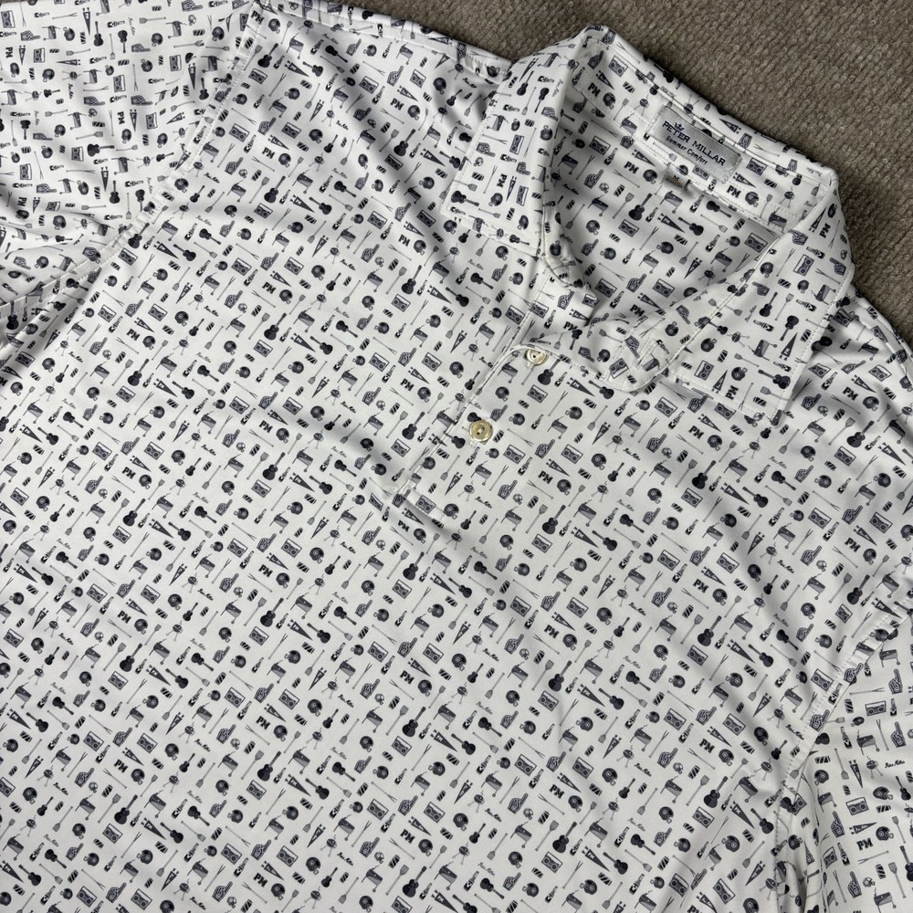 Peter Millar Summer Comfort Pine Needles Golf Polo Shirt White Print Mens M